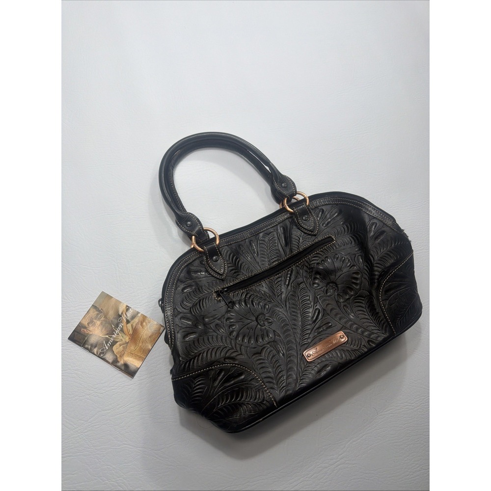AMERICAN WEST Western Carry Tote Bag Leather Purse Studded Engraved Hide New!